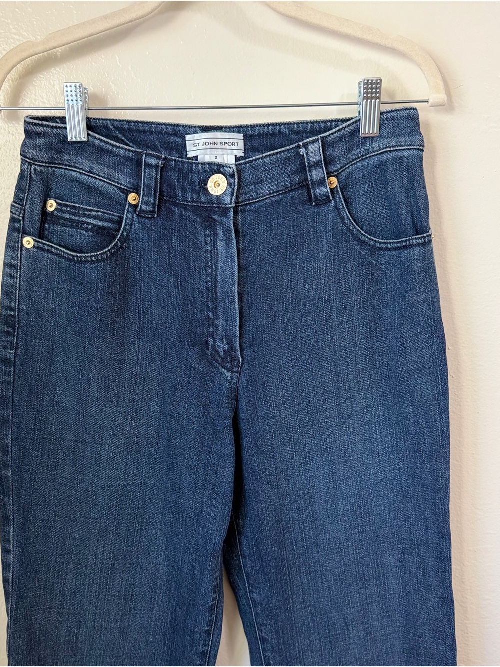 Vintage St. John Sport High Rise Straight Leg Blue Denim Jeans Size2 Gold Button - Picture 4 of 13